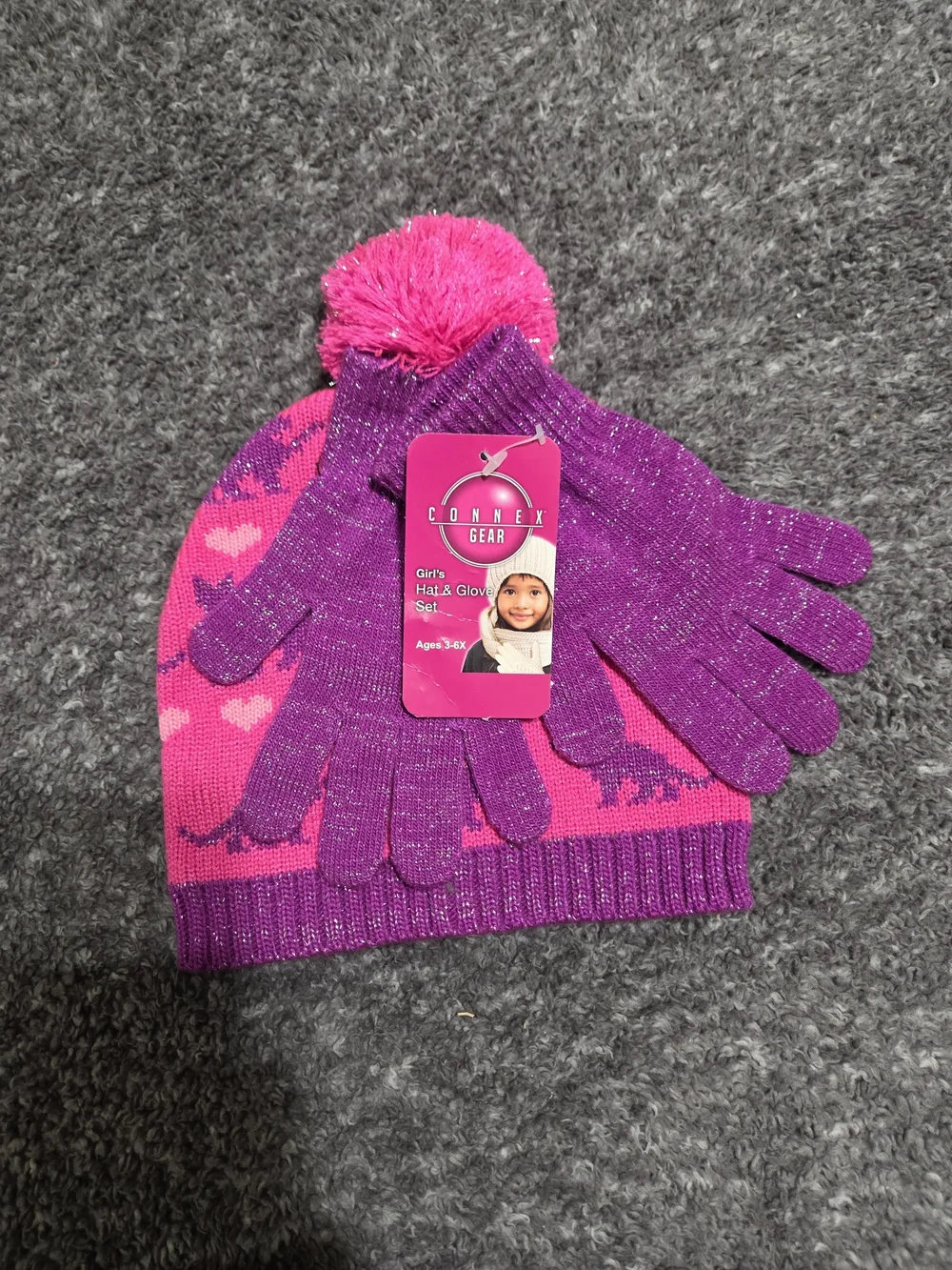 Girls' Pink & Purple Pom Beanie and Glove Set
